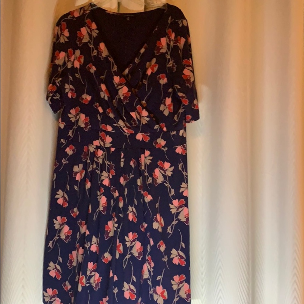2/$14 Lands End Navy Pink Red and Taupe Dress